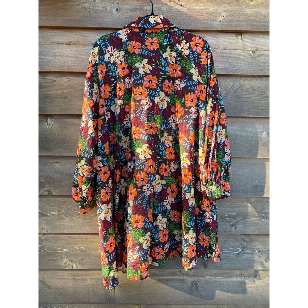 Anniewear brown colorful floral 60's vibes shirt dress - Picture 4 of 6